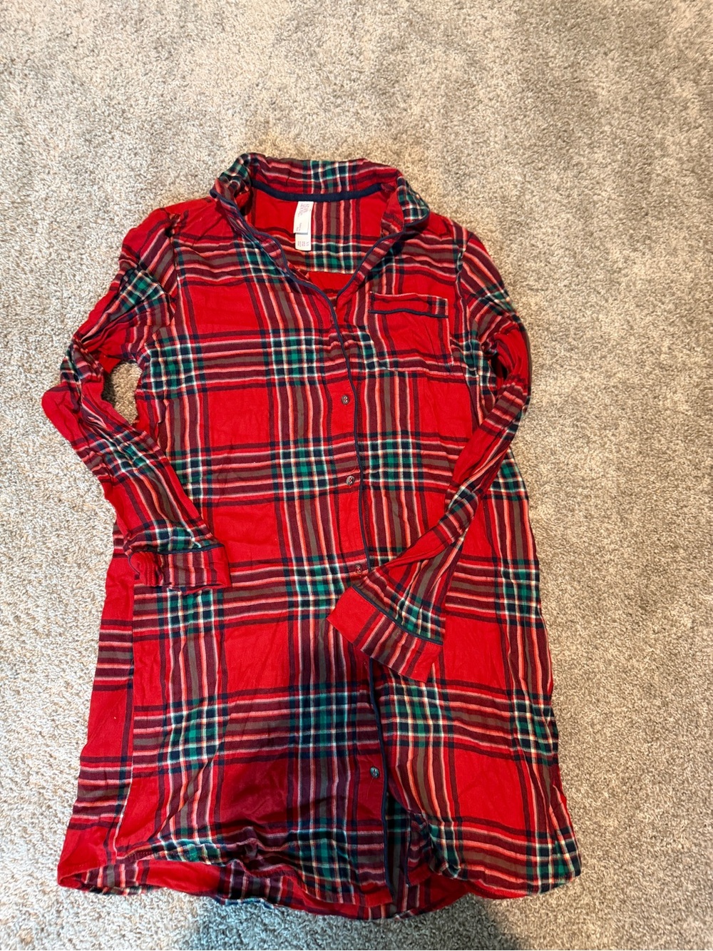stars above Red and Green Plaid Cotton Nightshirt